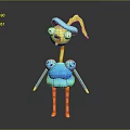 Cartoon Bird Game Character With Blue Body Yellow Legs Blue Hat Green Feather And Big Eyes