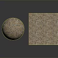 Spherical and Square Mosaic Sculpture Panel with Brown Beige Tiles Design