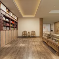 Traditional Chinese Medicine Shop Interior With Wooden Cabinets Display Cases And Seating Area