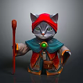 Wizard Cat With Red Hat Green Eyes Blue Red Cloak Green Gemstone And Red Staff