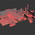 Industrial Mechanical Structure With Metal Frame Support Beams And Wooden Platforms