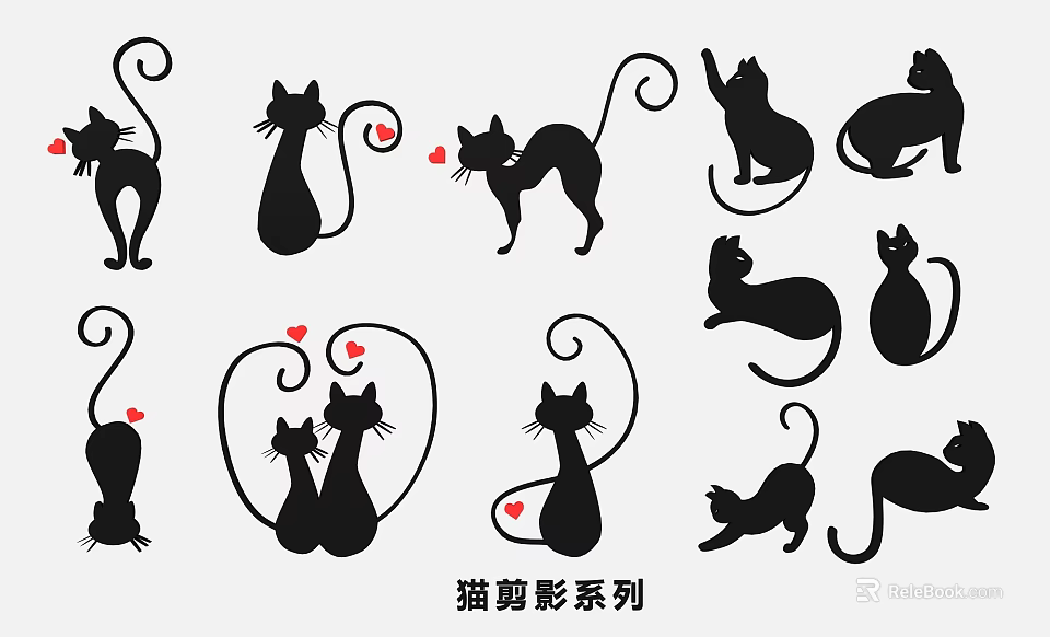 Reptile Silhouette Series With Various Poses And Artistic Black Outlines 3d model 