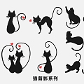 Cartoon Cat Silhouette Cat Pet Cat Action Animal Love Cute Decorative Elements 3d model