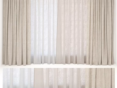 Light Beige Linen Curtains For Modern Home Decor With Layered Design And Sheer Inner Panels 3d model