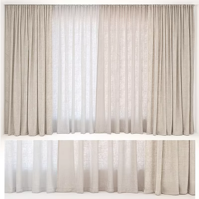 Light Beige Linen Curtains For Modern Home Decor With Layered Design And Sheer Inner Panels 3d model
