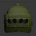 Green Domed Weapon Device Featuring Four Circular Green Components And Rustic Surface
