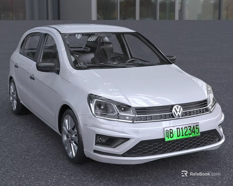 White Volkswagen Compact 5 Door Car With Stylish Front Grille And Headlights 3d model 