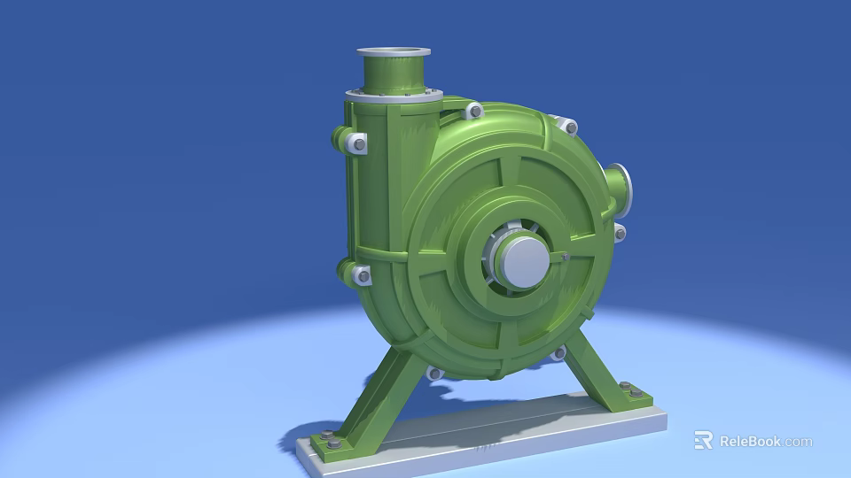 Green Industrial Pump Equipment With Metal Base And Circular Mechanical Structure 3d model 