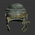 Ancient Decorative Helmet With Green And Gold Finish Ornate Cheek Guards And Riveted Details