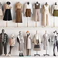 Fashion Mannequins Display Various Clothing Outfits Including Coats Dresses Skirts And Jackets