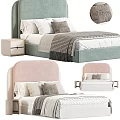 Stylish Double Bed With Soft Headboard Decorative Pillows Bedspread And Nightstand 3d model