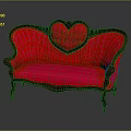 Red Upholstered Sofa with Heart Shaped Backrest and Wooden Carved Frame for Living Room