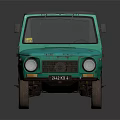 Vintage Green Vehicle Compact Design With Roof Cover Side Windows And Wheels