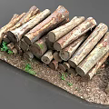 Stacked Wooden Logs On Mossy Stone Ground For Natural Decor