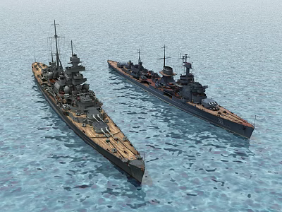 Two Military Warships Sailing on Blue Ocean Water with Detailed Structures 3d model