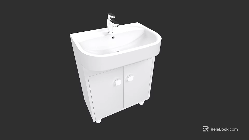 White Bathroom Sink Vanity With Cabinet And Chrome Faucet Design 3d model 