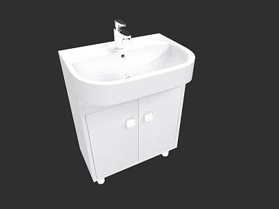 White Bathroom Sink Vanity With Cabinet And Chrome Faucet Design 3d model