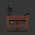 Wooden Kids Desk With Owl Statue Blue Book Paper Small Jar And Colorful Pencils