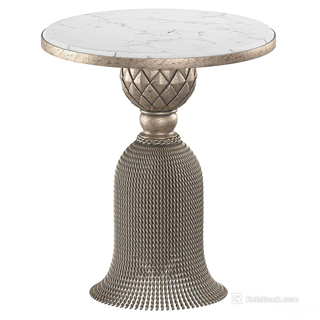 Elegant Side Table With Marble Top And Ornate Metal Pedestal Base 3d model 
