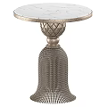 Elegant Side Table With Marble Top And Ornate Metal Pedestal Base