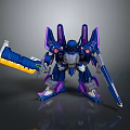 Blue And Purple Robot Game Movie Character With Mechanical Design Hammer And Sword