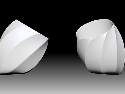 Two White Spiral Texture Vases With Fresh Flowers Against Black Background Design 3d model