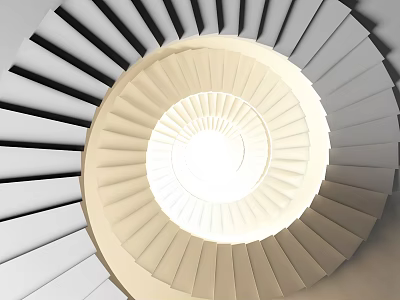 Modern Spiral Staircase with White Black and Gray Steps and Central Bright Light Source 3d model