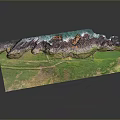 3D Landscape Model Featuring Green Grass And Layered Rock Strata