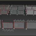 Multiple Colorful Metal Fence Structures With Mesh Design And Spiked Tops