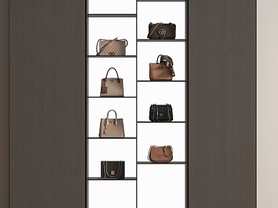 Stylish Handbags Display On Modern Shelves With Black Brown Beige Colors And Designs 3d model