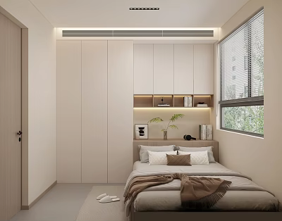 Tatami Bedroom Interior Design With Tatami Bed Built In Storage Cabinets And Window Natural Light 3d model