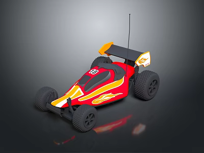 Red Remote Control Racing Car With Yellow Flame Patterns Black Wheels And Antenna 3d model