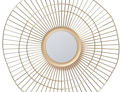 Golden Decorative Mirror With Radial Wire Frame And Circular Reflective Surface 3d model