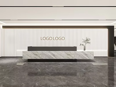 Sleek Modern Marble Reception Desk With Custom Brand Logo Wall For Contemporary Corporate Office 3d model