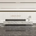 Sleek Modern Marble Reception Desk With Custom Brand Logo Wall For Contemporary Corporate Office