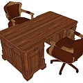 Vintage Wooden Office Desk With Leather Swivel Chairs And Storage Drawers