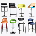 Various Bar Stools with Different Colors and Modern Design Styles 3d model
