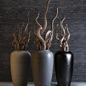 Modern vase with dried branches 3d model