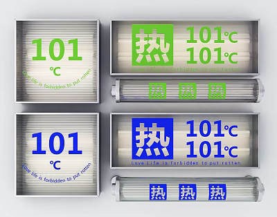 Road Facilities Temperature Warning Signs Displaying 101 Degrees Celsius With Green And Blue Hot Indicators 3d model