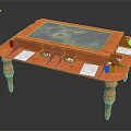 Orange Table With White Top Decorative Legs And Storage Compartments For Small Items