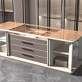 Modern Wardrobe Interior Design With Glass Panel Doors And Central Storage Table 3d model