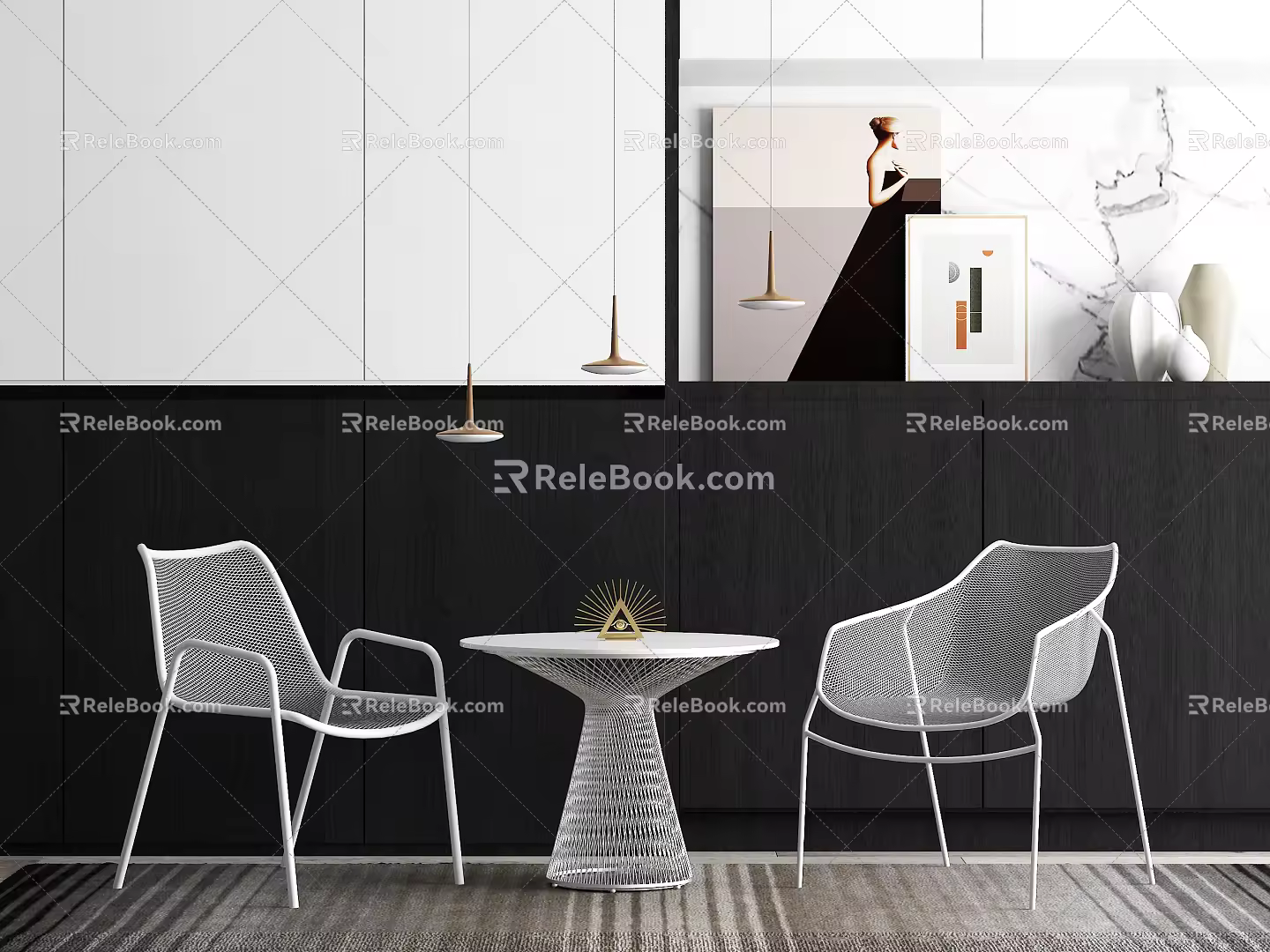 Modern leisure table and chair combination mesh structure single chair 3d model