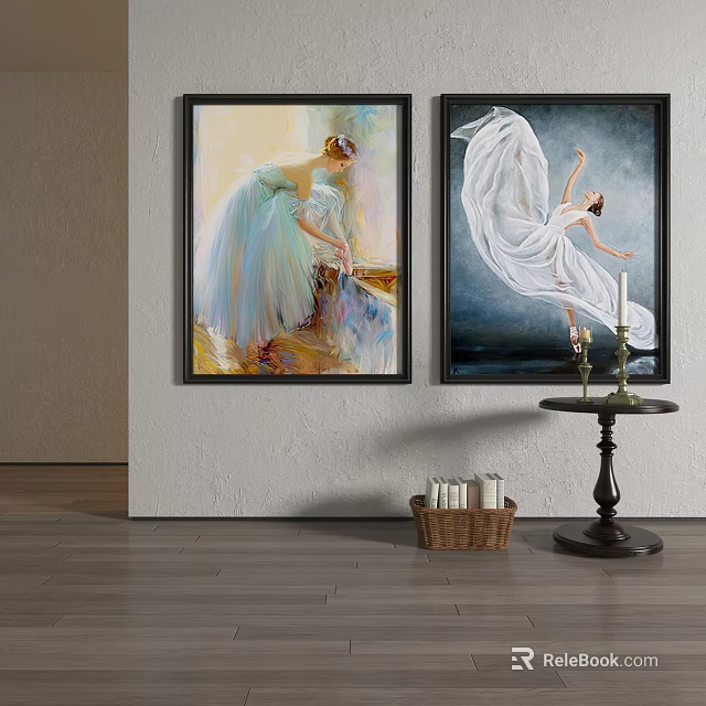 Decorative Figure Paintings Featuring Female Dancers In White Dresses And Elegant Blue Gowned Figures 3d model 