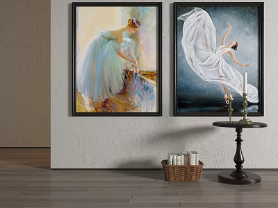 Decorative Figure Paintings Featuring Female Dancers In White Dresses And Elegant Blue Gowned Figures 3d model