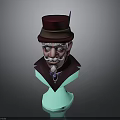 Detailed Man Bust Wearing Red Top Hat With Blue Glowing Base