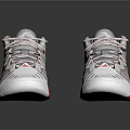 White And Red Mesh Upper Sports Sneakers With Gray Laces And Red Sole Design