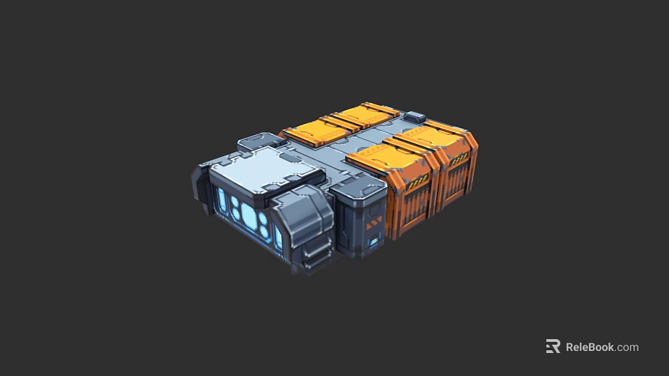 Industrial Cargo Ship With Orange Containers And Gray Modular Structure 3d model