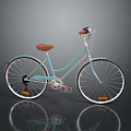 Light Blue Bicycle With Brown Seat And Wheels On Dark Background With Reflection 3d model