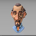 Cartoon Male Character 3D Head Model With Beard Brown Hair And Blue Shirt