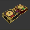 Professional Electronic DJ Controller With Dual Turntables Colorful Buttons Gold Accents And Black Frame